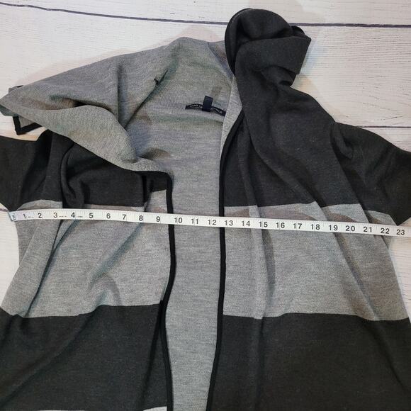 Saks Fifth Avenue Size L Black Label Waterfall Lapel Cardigan Striped Open Front - Picture 5 of 8